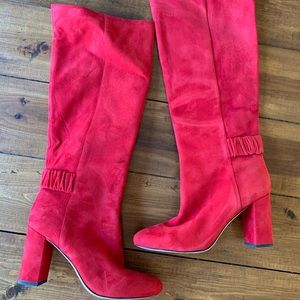 Via Spiga Red Suede Block Heel Boots